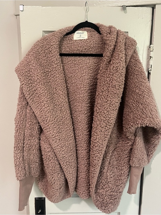 Ashley By 26 International Jackets & Blazers - Ashley By 26 International Dusty Rose Teddy Sherpa Hooded Cardigan